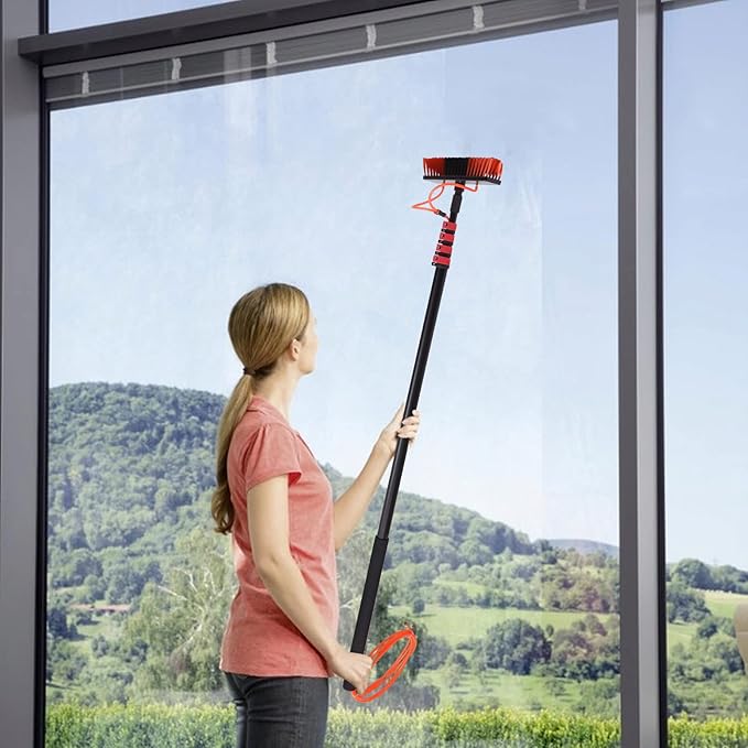Water Fed Pole Kit, 24 Feet Reach Solar Panel Cleaning Brush & Pole Kit, Water Fed Cleaning System, Outdoor Window Cleaner, with Squeegee