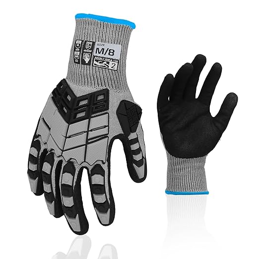 Safety Work Gloves, Impact Gloves for Men Women, Cut Resistant Non-Slip Heavy Duty Gloves with Nitrile Grip, Touch Screen Glove with Impact Protection for Mechanic Construction, Medium, Grey