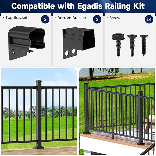 Egadis 4 Pack Aluminum Deck Railing Bracket Connector, Fixed Railing Bracket, Black Textured AAMA 2604 Powder-Coat Finish Railing System for Outdoor Decks, Porches & Balconies