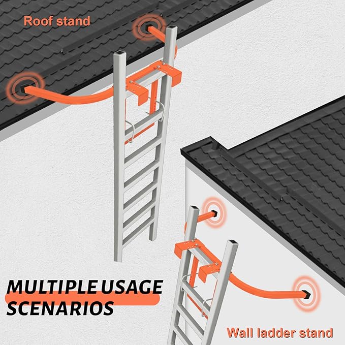 Ladder Stabilizer for Roof Gutter Wall, Heavy Duty Steel Extension Ladder Standoff Stabilizer with Non-Slip Rubber, Wing Span Wall Extension Accessory, Secure and Stable Ladder Standoff Arms