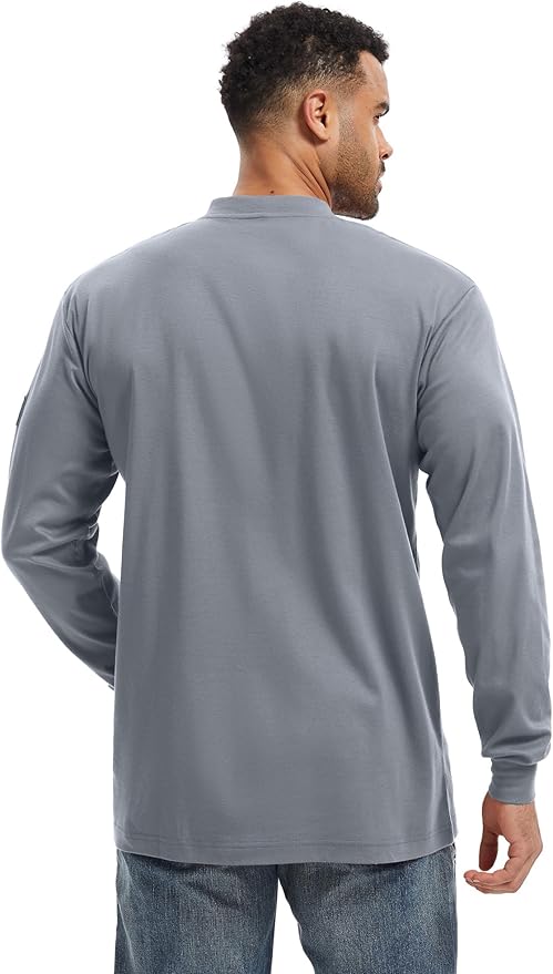 WORKWEYA 6.5oz Flame Resistant Henley Shirt 100% Cotton Lightweight FR Shirts for Men