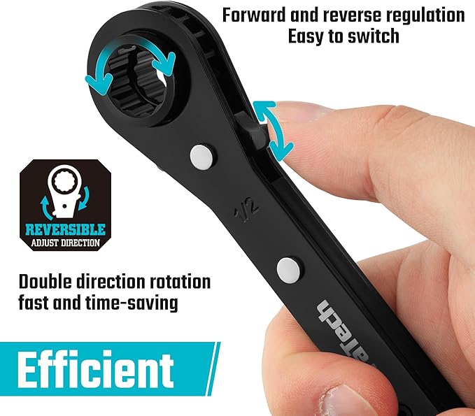 DURATECH 4-in-1 Reversible Ratcheting Wrench Set, Double Box End Wrench Set, 2-Piece, 5/16", 3/8", 7/16", 1/2", 9/16", 5/8", 11/16", 3/4", SAE