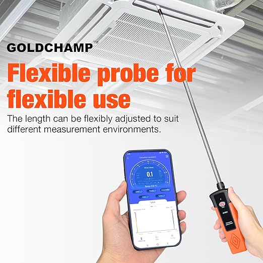 Hot Wire Anemometer Handheld CFM/CMM Air Flow Meter Wind Speed Gauge Measures 0-40m/s, 0-999900CFM with Bluetooth & App Operation, Thermal Anemometer for Max/Min, Data Hold
