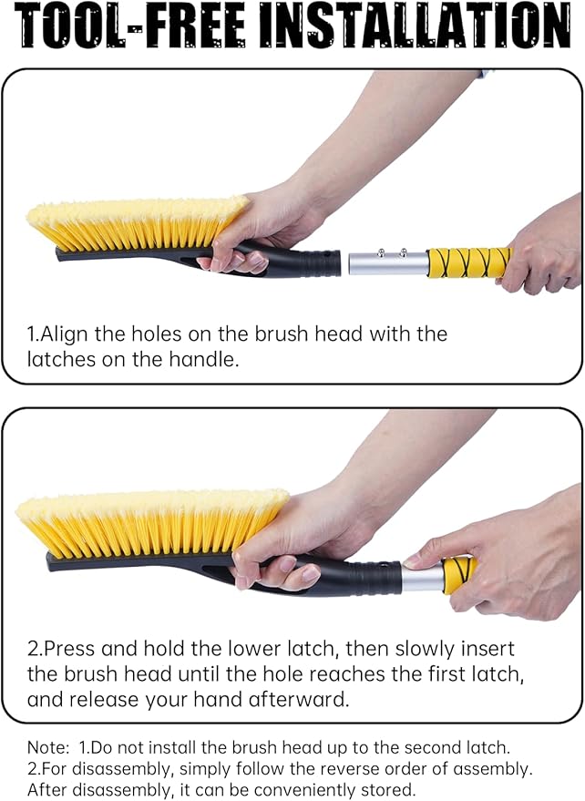 MIKKUPPA 27'' Snow Brush and Ice Scrapers for Car Windshield - Detachable Windshield Scraper, Snow Removal Tool with Curved Connector & Ergonomic Foam Grip for Cars, Trucks, SUVs (Yellow, 2 Pack)