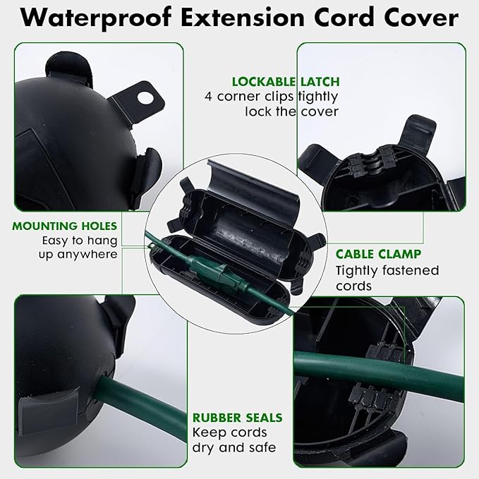 6Pack Outdoor Extension Cord Cover, IP44 Waterproof Extension Cord Protector for Outdoor Connections, Weatherproof Safety Box for Holiday Lights, Garden Tools & Outdoor Appliances, Black
