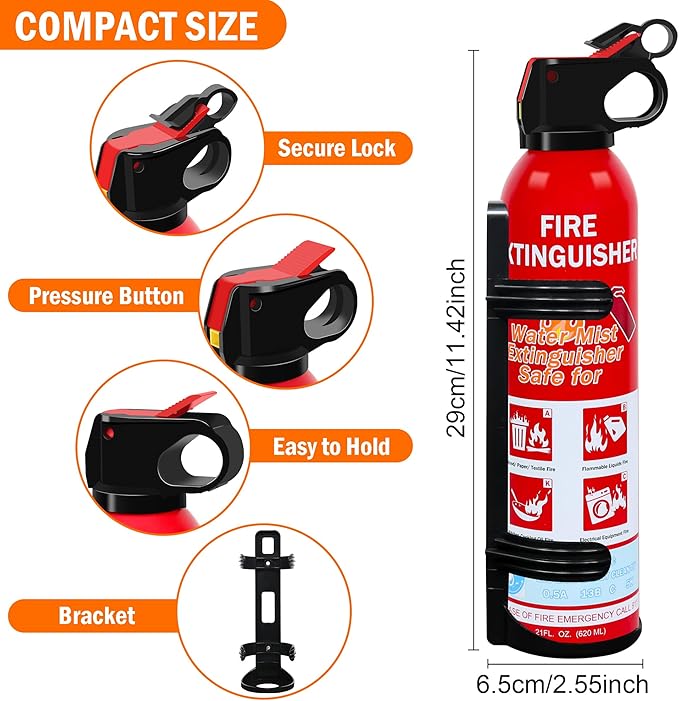 2-Pack Home Fire Extinguisher with Wall Mount, Portable A B C K Class Household Fire Extinguisher for Kitchen, House, Boat & Car, Non-Toxic, Anti-Re-Ignition & Easy Clean