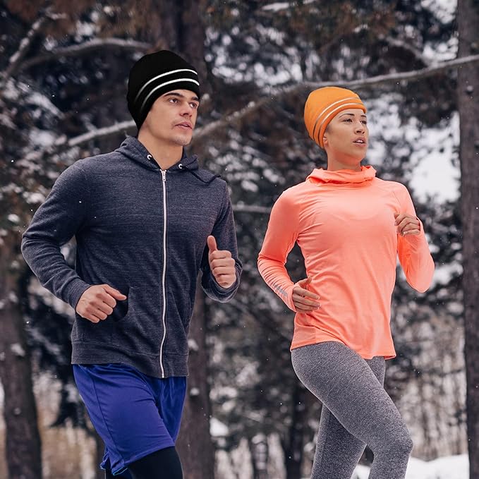 JenPen 3 Pcs Safety Beanie Reflective Hat Winter High Visibility Unisex Knit Beanie Hat Running Cap Headwear for Men Women