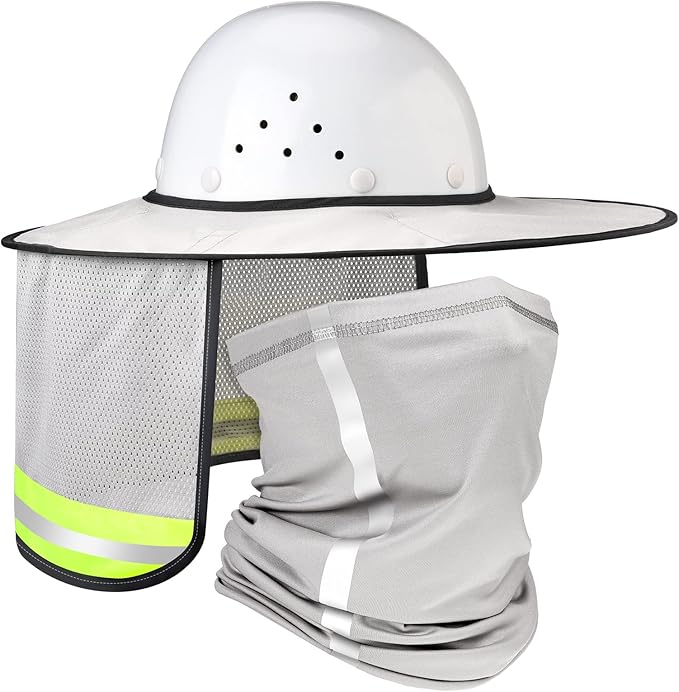 SATINIOR 2 Pcs Sun Hard Hat Neck Protection High Visibility Full Brim Mesh Sun Protection and Neck Gaiter Bandana Face Scarf for Construction Helmet Hard Hat Accessories, Reflective(Dusty Grey)