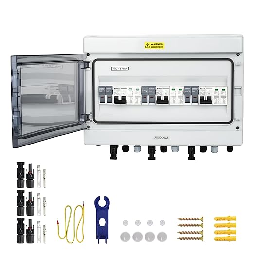 3 in 3 Out Solar Combiner Box,PV Combiner Box with 20A PV Fuse,DC 20A Circuit Breaker and Surge Protector,IP65 Solar Disconnect Switch Box for Indoor Outdoor Solar Panel System (3 in 3 Out 20A 1000V)