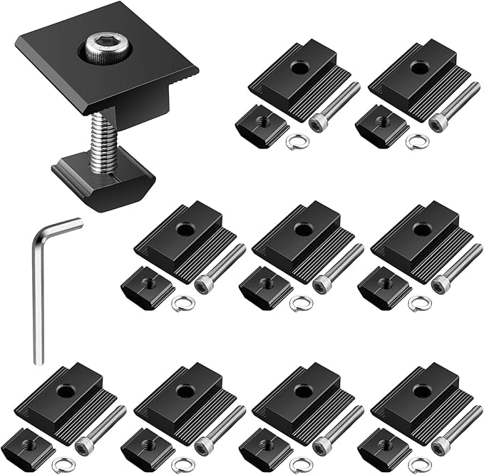 Anbte 10pcs Solar Panels Centre Clamps, Aluminium T-Shaped Mid Clamps 40mm Solar Panel Mounting Brackets Solar Mounting Rail Connector for Metal Roof, Tin Roof, Flat Roof, Sheet Roof, Black