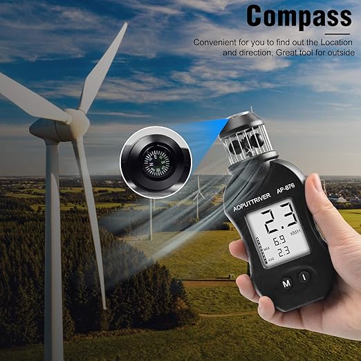 Anemometer Handheld Wind Direction Anemometer, AP-876 Wind Cup Anemometer Air Speed Meter Digital Anemometer for Measuring Air Speed Air Volume for HVAC Vents Boat Sailing Shooting