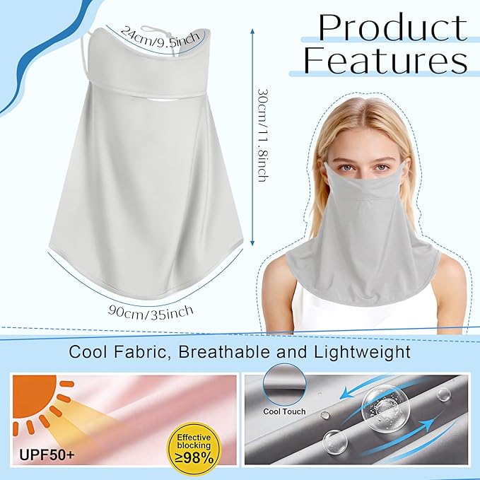 4 Pcs UV Sun Protection Face Mask with Neck Coverage Neck Gaiter Scarf UPF50+ Face Shield Breathable Cooling Design for Summer Outdoor Activities