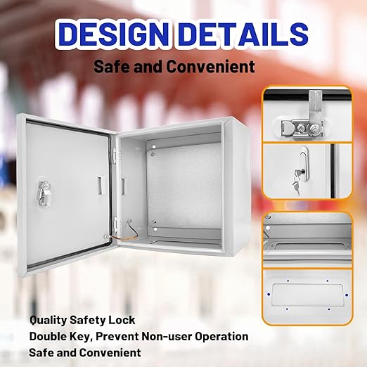 Outdoor Electrical Box 24x 24 x 8''D NEMA 4X Enclosure Steel Box, Waterproof & Dustproof Outdoor/Indoor Lockable Electrical Junction Box, with Mounting Plate