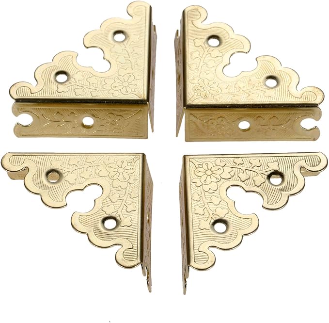 dophee 4Pcs Decorative Corner Protectors, Retro Style Edge Safety Guards Covers for Picture Frame Album Jewelry Box Gift Box Wooden Case Chest Tables Cabinet Furniture, 1.34"x1.34"-Gold