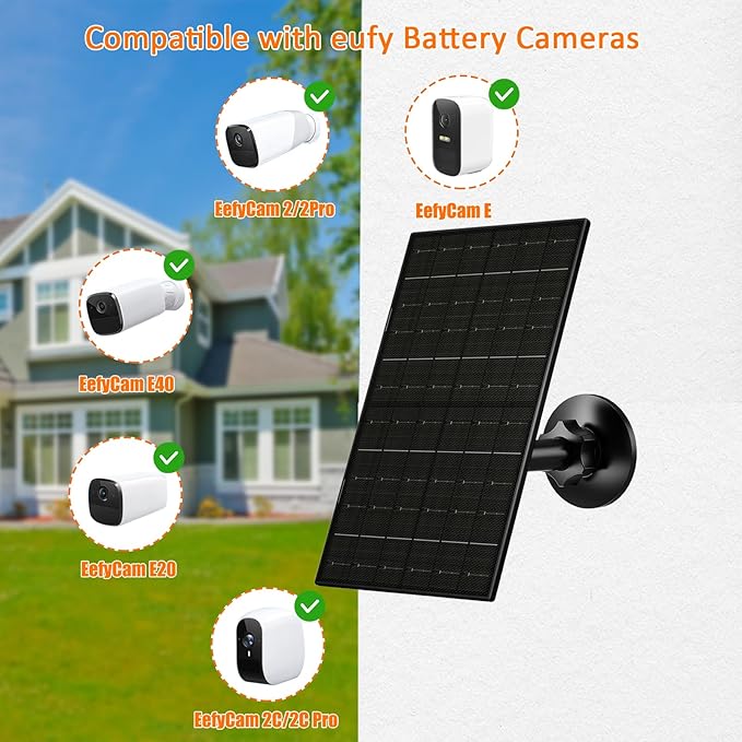 7W Solar Panel Compatible with Eufycam, USB-C Solar Charger for 5V Battery Cameras, IP66 Waterproof, 360° Adjustable Mount, 9.8ft Charging Cable