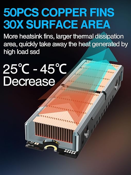 JEYI Copper M.2 HeatSink, Passive Nvme SSD Heatsinks with Copper Fins - Finscold Q80
