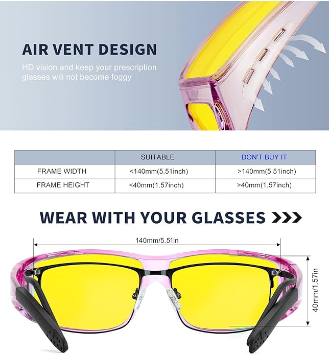 KALIYADI Night-Vision-Glasses Fit-Over-Glasses Wrap-Around Glasses: Anti Glare Night Driving Glasses for men women HD Lens