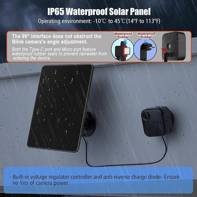 6W Solar Panel with 2000Ah Battery for Blink, Solar Charger with 360° Adjustable Mount 5.9in to 8.7in, 9.8ft Cable and Waterproof for Outdoor 4(4th Gen)/Outdoor/(3rd Gen) XT3 and XT/XT2 Camera