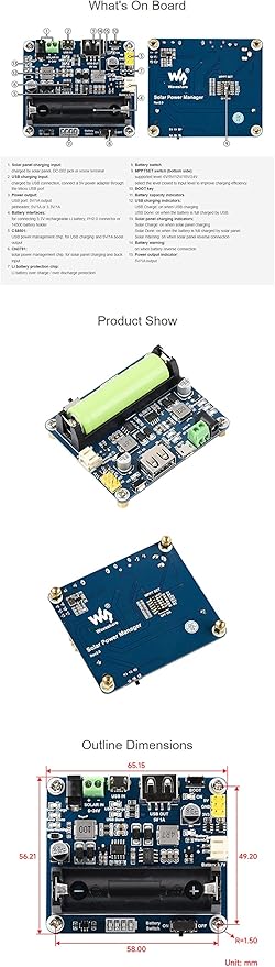 Recharged Solar Power Management Module for 6V~24V Solar Panel 5V/1A Or 3.3V/1A Output Solar Panel / USB Connection