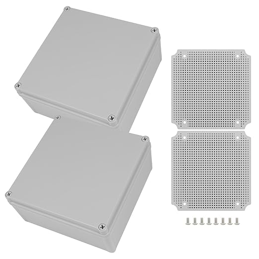 Junction Box, 7.9"x 7.9"x 3.7"(2 Pack) Outdoor Electrical Box with Mounting Plate, IP67 Dustproof Waterproof ABS Plastic Project Box, DIY Electrical Enclosure Gray (200x 200x 95 mm)
