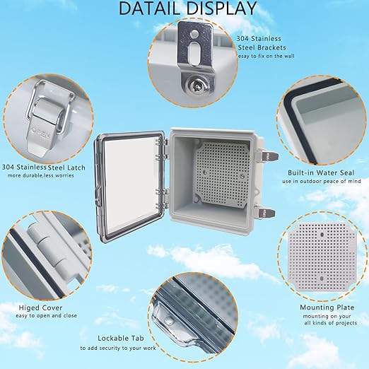 Electrical Box, Outdoor Waterproof Box IP67 Junction Box with Mounting Plate,ABS Plastic Project Box Power Cord Enclosure Clear 5.9" Dx5.9 Wx3.5 H