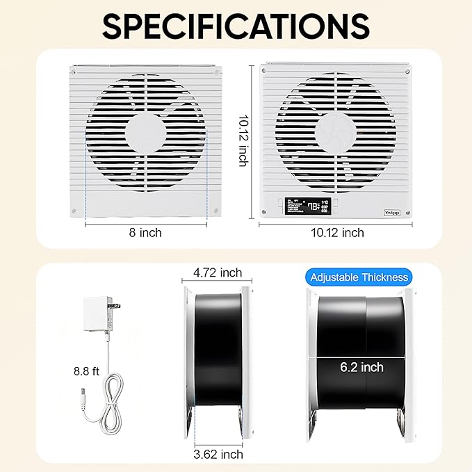 2PCS 8" Room to Room Fan with Remote, 320CFM Through Wall Air Transfer Fan with Temperature Control, Reversible Airflow Design, 10 Speeds, Quiet Balance Exhaust Vent for Bedroom, Laundry, Kitchen