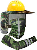 TCCFCCT Camo Hard Hat Sun Shade, Full Brim High Visibility Mesh Neck Shield and Bandana Face Scarf with Construction Arm Sleeves, Hard Hat Accessories, 3 Packs