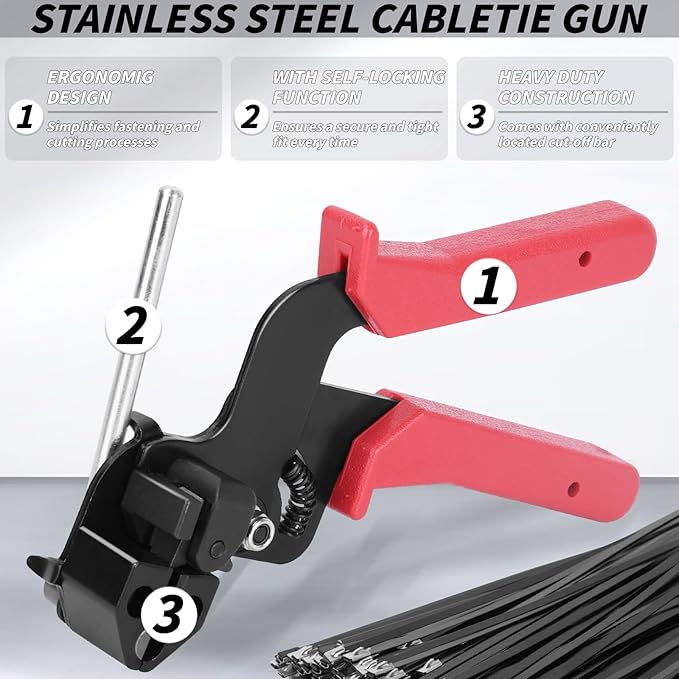 300PCS Metal Zip Ties Gun Kit, 12 Inch Heavy Duty Metal Zip Ties, Multi-Purpose Self-Locking Cable Tie Tool Set for Vehicles Farms Plants Fences Pipe Bundling, Scissors