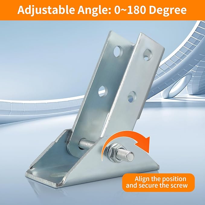 Adjustable Strut Post Base -180 Degree, Joint Connector Bracket, Solar Panel Rack Mount for 1-5/8" Single Strut Channel, 2 Pcs