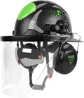 GREEN DEVIL Industrial Chainsaw Helmet with Face Shield Built in Visor and Ear Muffs 4 in 1 System ANSI Z89.1 Safety Hard Hat Adjustable Headgear Ideal for Forestry and Arborist Work Full Brim Style