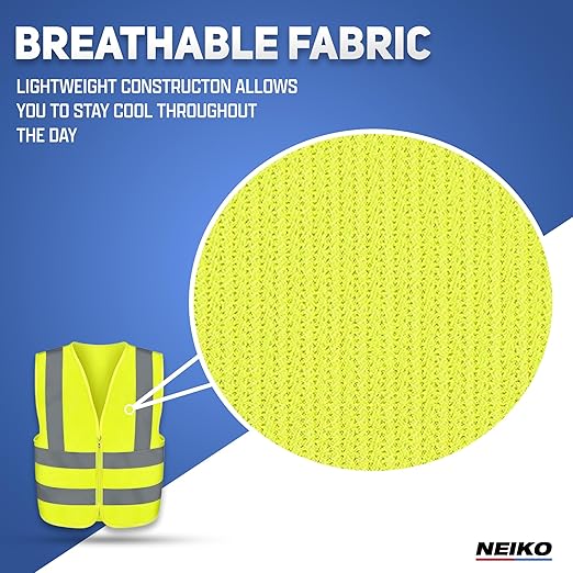Neiko High Visibility Safety Vest ANSI Class 2, No Pocket, Neon Yellow, Extra-Large (XL)