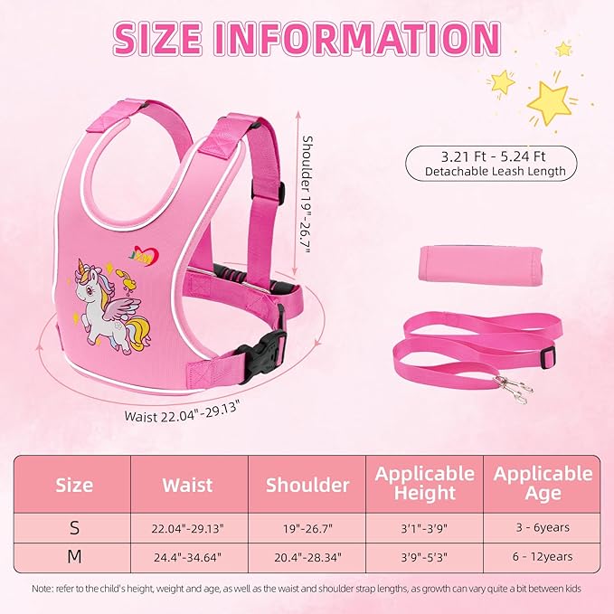 Safety Walking Harness with Light Reflector for Autism, Special Needs Child (3-6 yrs), Vest Harness with Grab Handle and Removable Autism Awareness, Prevent Active ADHD/ASD Kids Eloping in Public Pink