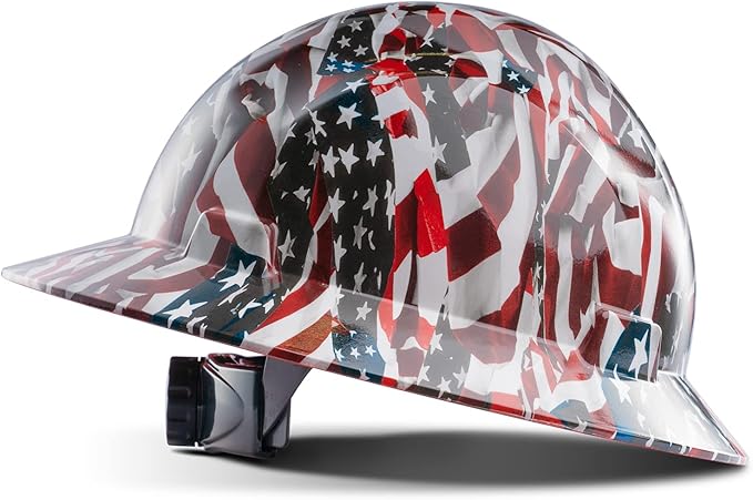 LANON Full Brim Hard Hat, OSHA Construction Work Approved, Premium American Flag Design, FRP Safety Helmet with 4 Point Adjustable Ratchet Suspension, Class C