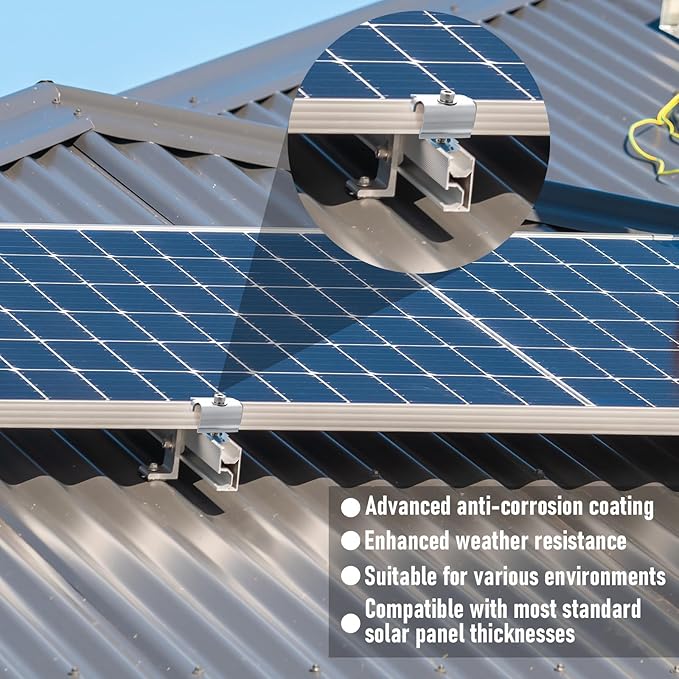Silkfly 10 Pcs Solar Panel End Clamps for 1-5/8 Inch Steel Strut Channel, Solar Panel Kit with Clamps and Cone Nuts for Mounting Panels