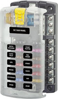 Blue Sea Systems 5026 ST Blade Fuse Block 12 Circuit with Ground and Cover, 100 Amps