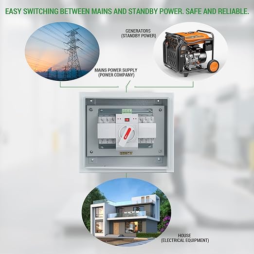 125 Amp 3P Dual Power Automatic Transfer Switch, 120/240V Generator Changeover Switch, with Metal Electrical Box for Outdoor and Indoor