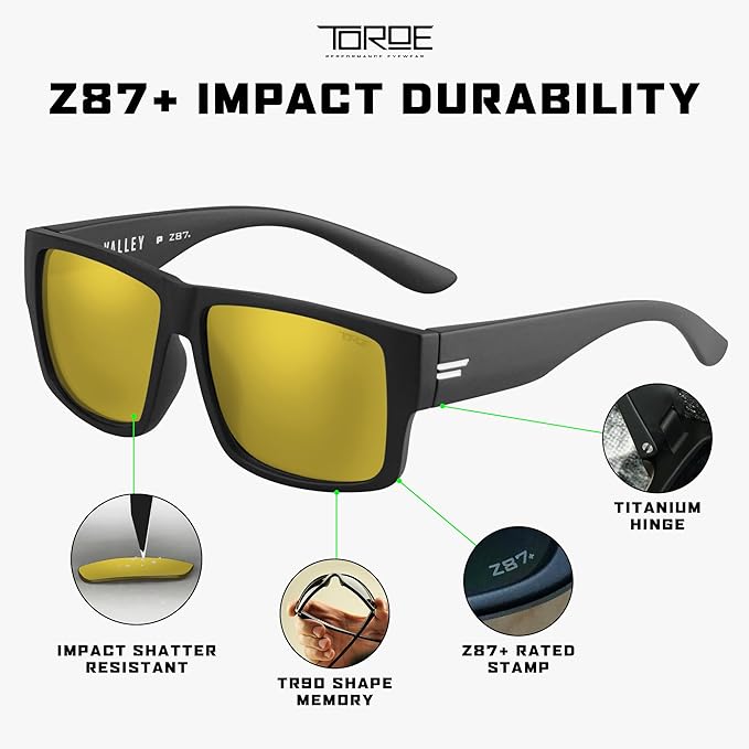 TOROE Z87+ Polarized Safety Sunglasses Matte Black TR90 Frame, ANSI Rated Lens