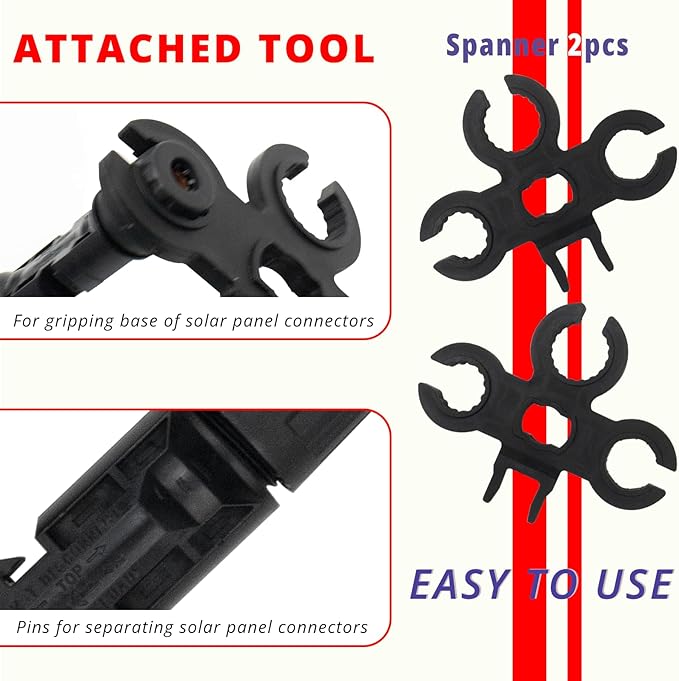 Solar Crimping Tool Kit, c/w 12 Pairs Solar Connectors, 2 PCS Spanner Wrenches，1 PCS Iron Wire Cable Cutter，Solar Connector Crimper