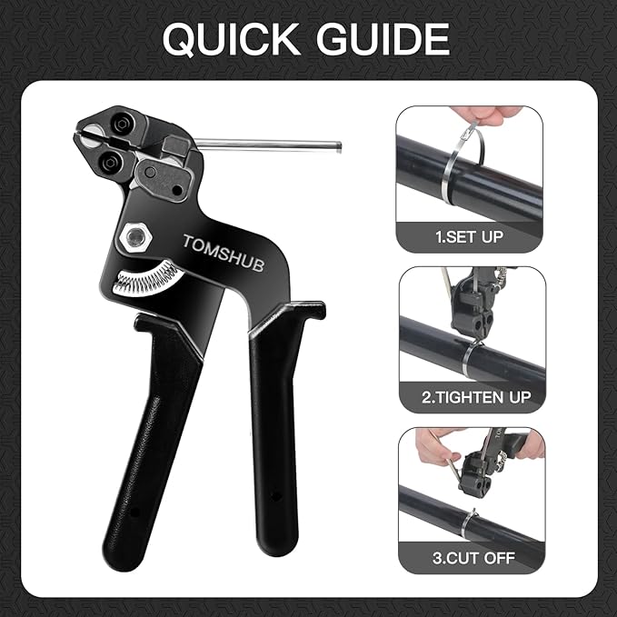 Stainless Steel Cable Tie Gun with 100 Pcs 11.8 inch Metal Zip Ties Tool, Heavy Duty Self-locking Cable Tie Gun Kit for Fastening and Cutting Fence Exhaust Pipe Outdoor