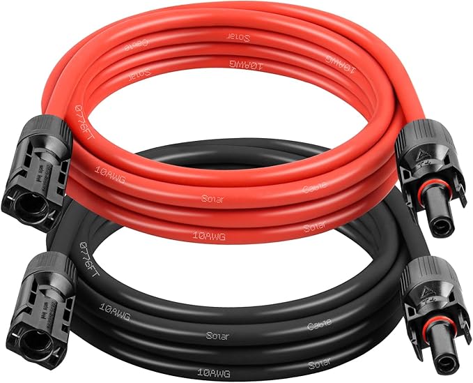 10AWG Solar Extension Cable 5FT – 2 Pack Red & Black PV Wire with Solar Connectors, 84-Strand Tinned Copper, Dual XLPE Insulated, Outdoor UV-Resistant Cable for RV, Inverter, Battery