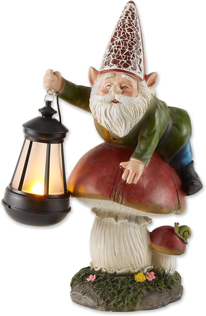 Zingz & Thingz Day & Night Garden Décor Solar Statue Figurine, 5.5x8.5x13, Gnome Mushroom