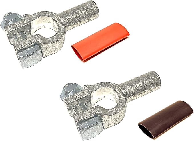1/0 Gauge 1 Pair Positive and Negative (+/-) Pure Copper Top Post Battery Cable Ends Terminal Connectors + Dual Wall Adhesive Heat Shrink Tubing - by WindyNation
