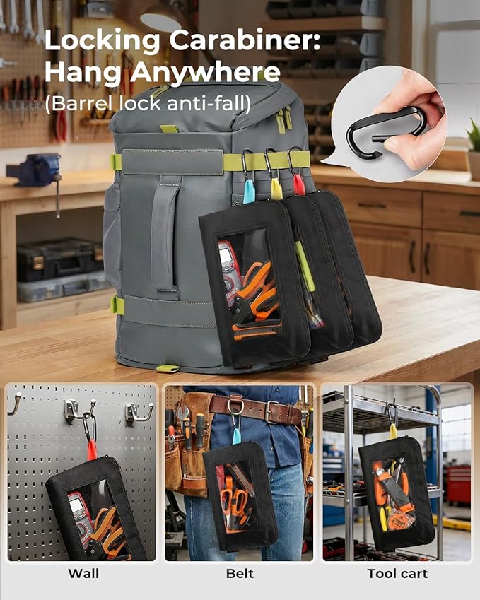 Clear Tool Pouch, Heavy Duty Small Tool Bag with Zipper, Canvas Tool Pouch Organizer Bags for Men for Workshop, Contractors, Electricians & DIY Enthusiasts, Pencil Case, 6 Pack