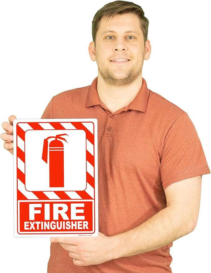 Brimar - 10 x 14" - Fire Extinguisher Sign - 3.5 Mil InfiniStick™ Vinyl Label - Bold Text And Symbol - High Visibility