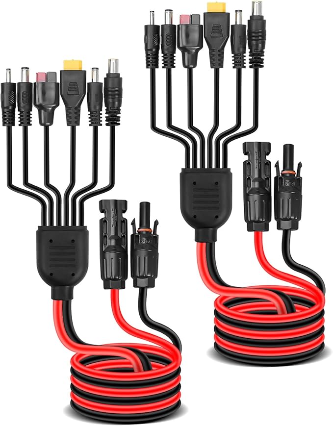 Upgraded 6-in-1 Solar Connector Kit for Portable Motors and Solar Panels/Motors, 100CM Universal Solar Adapter Connecting Harness with Female and Male Connectors, 2 Pc