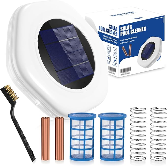 Solar Pool Cleaner, Floating Water Cleaner and Purifier, Copper for Pool 35,000 Gallons, Large Solar Panel & 2 Sets of Fittings, Floating Water Cleaner for Above Ground Pool & Inground Pool