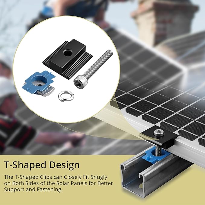 Anbte 10pcs Solar Panels Mid Clamps for Unistrut, Aluminium Solar Panel Brackets 30mm/35mm, Mounting Kit for Metal Roof, Tin Roof, Flat Roof, Sheet Roof, Black