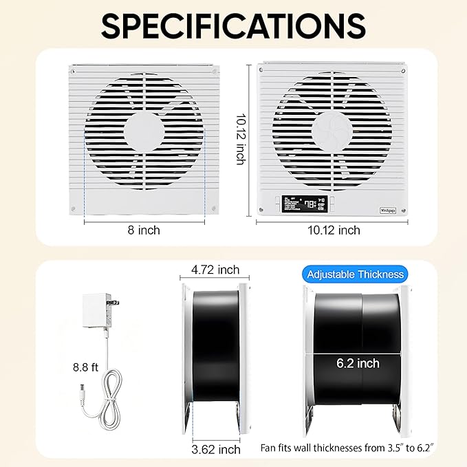 8" Room to Room Fan with Remote, 320CFM Through Wall Air Transfer Fan with Temperature Control, Reversible Airflow Design, 10 Speeds, Quiet Balance Exhaust Vent for Bedroom, Laundry,Kitchen