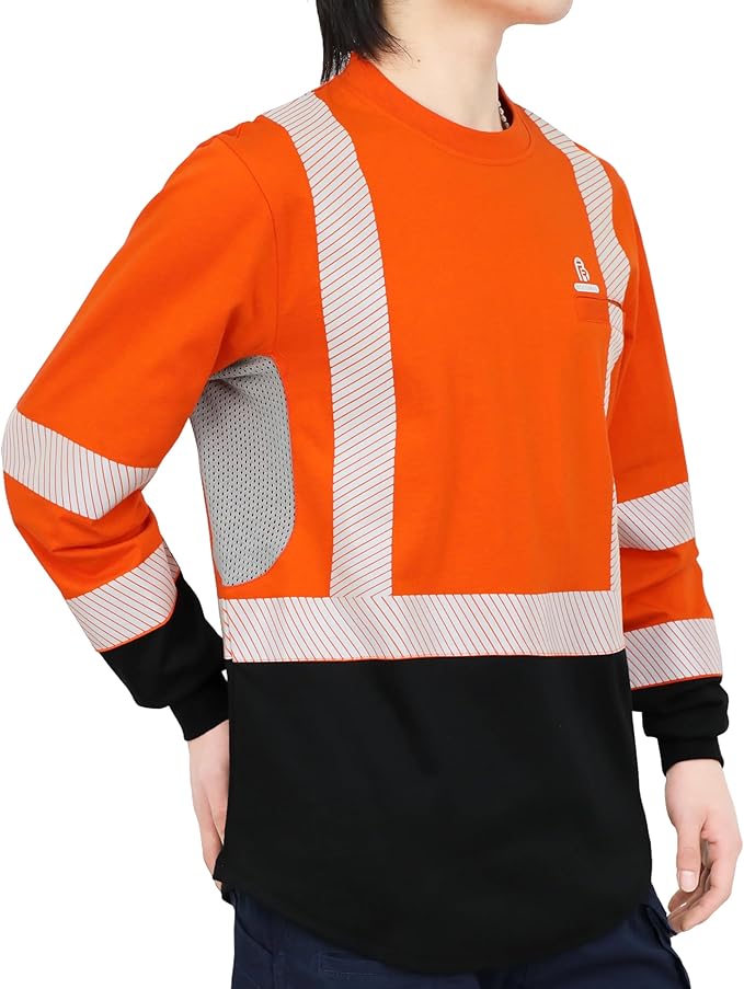BOCOMAL Reflective FR Shirts High Visibility Summer Vented Mesh Long Sleeve Crewneck Lightweight Flame Resistant Workwear
