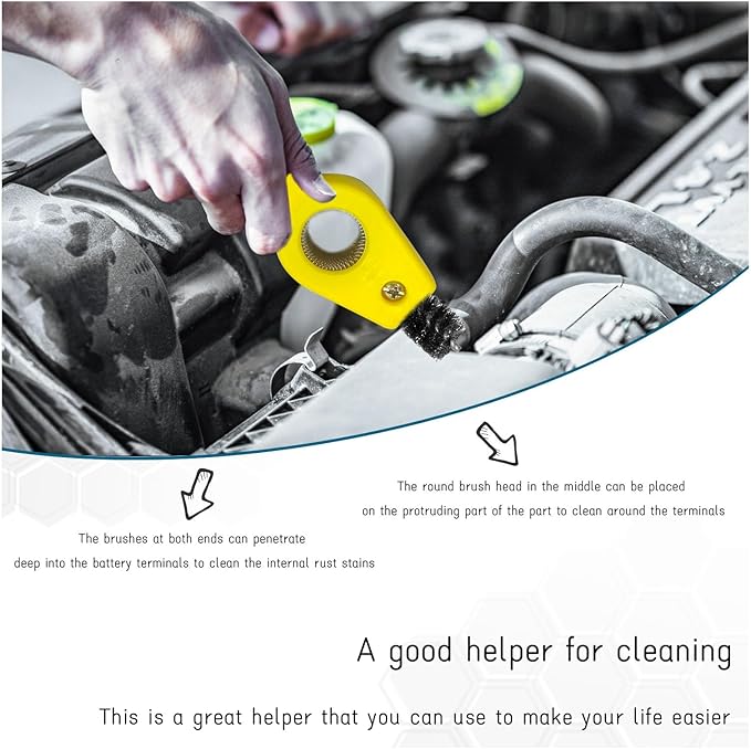 Car Battery Terminal Cleaning Brush, 4 in 1 Anti-Rust Auto Battery Cleaner with Steel Wire, Universal Vehicle Battery Terminals Machine Parts Cleaning Tool Accessories (Yellow)